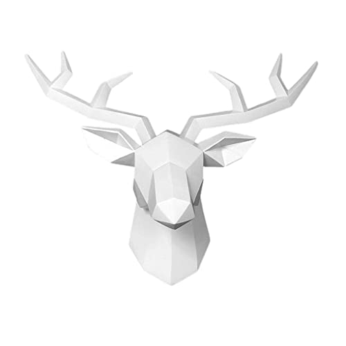 Baoblaze Tête de cerf Statue Antlers Art Décoration de la maison Art de collection Art moderne Mur Art Statue à tête de cerf Statue pour Cabinet Bureau Ferme - BLANC Cover