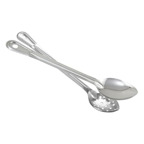 FONTEME Stainless Steel 15-inch Solid & Perforated Basting Spoon | Great For Cooking Or Baking | Best Flatware for Buffet and Banquet Service in Restaurants and Home | Stainless Steel, 15" [2PK] Cover