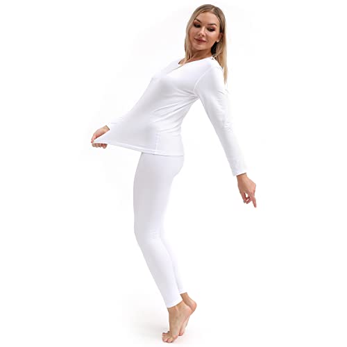PISIQI Thermal Underwear Women Ultra-Soft Long Johns Set Base Layer Skiing Winter Warm Top & Bottom (White, X-Small) - Thumbnail 4