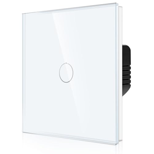 CNBINGO 2-Way Touch Light Switch - White Wall with Glass Panel and Status LED Backlight - No Neutral Wire Required - Only Pair with This 2-Way Series - 1 Gang