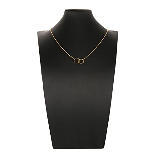 Hzman 14K Gold Plated Necklace For Women Girls Simple Tiny Two Rings Interlocked Adjustable Choker Necklace Jewelry Gift #TOP3