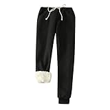 AIREP Sherpa Jogger Damen Jogginghose Winterfleece Thermal Workout Running Dicke Kaschmirplüsch Warme Hose Schwarz Small