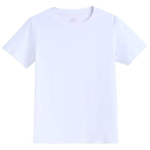 Image of Kids Heavyweight 100% Cotton Crew Neck Plain Blank T-Shirt Breathable Summer Tee Shirt Boys Girls Childrens School P.E. Gym Casual for Age 3-15 Years(White,11-12 Years)