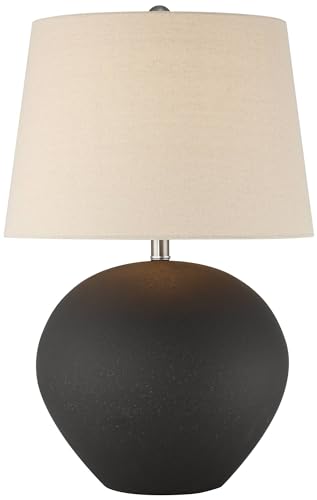 Lámpara de Mesa de Cerámica 24.5" Negra con Pantalla Beige miniatura 2