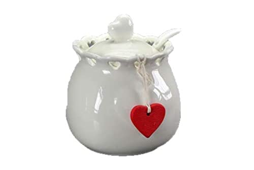 Gicos Barattolo Porta Zucchero zuccheriera con Cucchiaio 9 * 11 cm in Porcellana Decoro Sweet Home TKO-644610