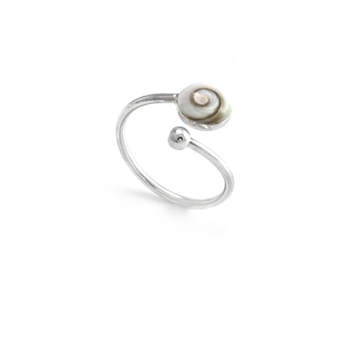 Silverly Anillo Ajustable Mujer de Plata 925 con Ojo de Shiva Concha Blanca Caracol Silverly Anillo Ajustable Mujer de Plata 925 con Ojo de Shiva Concha Blanca Caracol