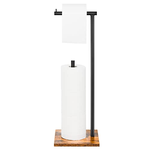 Support Autonome pour Papier de Soie, Distributeur de Papier Toilette avec Base en Bois, Support de Salle de Bain, Support de Rouleau de Papier Toilette pour Toilettes