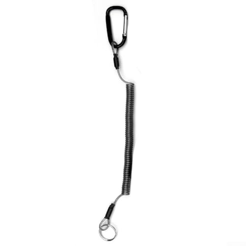 Fishing Tool Lanyard, Anti-Lost Stretchable Wire Spring Rope for Lure Pliers and Fishing Rods, 26cm to 120cm Spiral Retention Cord with Aluminum Alloy Safety Lock(Black)