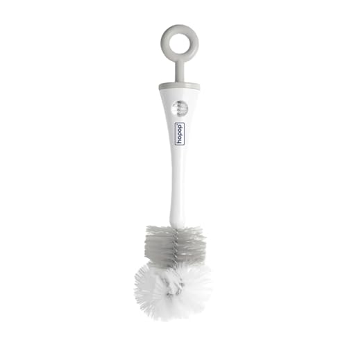 Image of Hopop Baby Feeding Bottle Cleaning Brush & Nipple Cleaner | 2 in 1 Flexible Bristle Bottle Brush| Grooved Handle with Easy Hanging Storage | Easy to Clean Narrow & Wide Neck Feeding Bottles |Grey