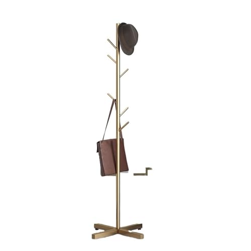 YZDKR Perchero Coat Rack Floor Standing Clothes Hanger with 8 Hooks Stainless Steel Tree Hanger for Home Office Clothes Jacket Hat Bag Supplies(Gold)