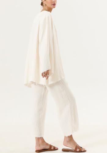 Image of NOTHING FITS BUT Muslin Gauze Nursing Set, 2 Piece Postpartum Pajamas, Ultra Soft Maternity Loungewear for Nursing, Soft Pjs