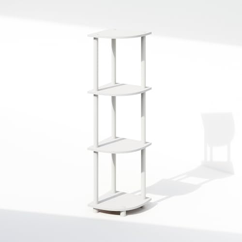 Image of Furinno Turn-N-Tube Corner Shelf, 4-Tier Corner Bookshelf, White | Display Storage Shelves with Open Shelves, for Organization and Storage, Living Room, Home Office, Garage,