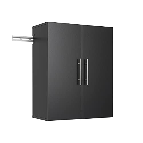 Prepac HangUps 24” Wall Mount Storage Cabinet, Ideal Bathroom, Laundry, Kitchen, Office, Garage Cabinet for Organization and Extra Storage, Attaches to Wall Mounted Rail, 24”W x 30”H, 12”D, Black