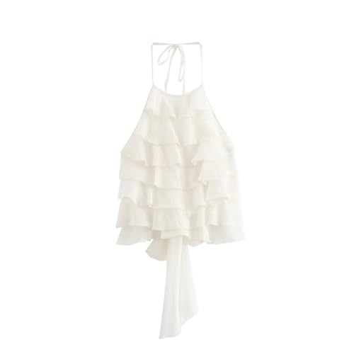 Cute Crop Tops Y2K Camisole Halter Fairy Grunge Shirts Women Summer 2025 Trendy Sheer Ruffle Mesh Beach Boho2