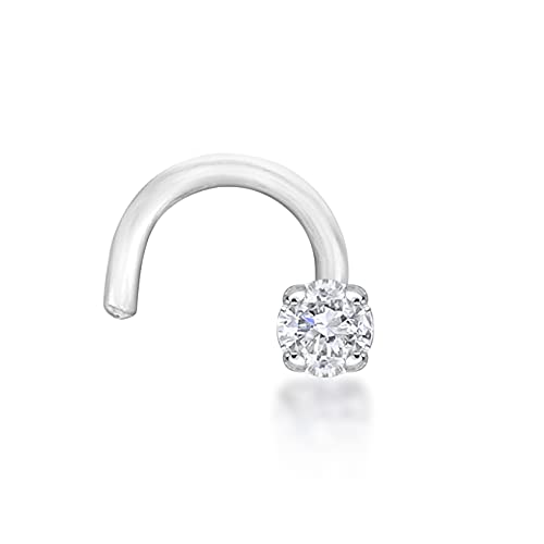 Lavari Jewelers 20 Gauge 0.01 to 0.07 Carat Lab Grown Diamond Curved Screw Nose Stud for Women - 14k Gold 1.3 to 2.7 (D-E, VVS1-VVS2 to I2-I3, cttw) Nose Ring - Unisex Nostril Piercing Jewelry
