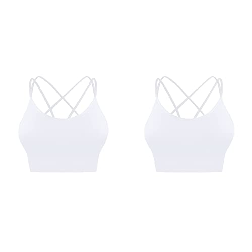 DABAOK - Sujetador corto acolchado con tirantes para yoga, entrenamiento, fitness, bajo impacto, correr, niñas, blanco, XL