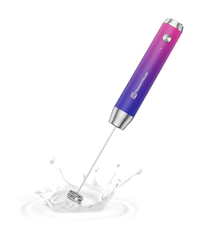 MaestriHouse wiederaufladbarer Milchaufschäumer, tragbar, elektrisch, wasserdicht, abnehmbarer Edelstahl-Schneebesen, Getränkemixer, Ständer, 2 Schneebesen (Rose Rot-blau Farbverlauf)