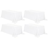 REWOMC Tischdecken für rechteckige Tische mit 2,4 m Länge, 228 x 332 cm, Polyester-Tischdecke, flecken- und knitterfrei, waschbar, für Hochzeit, Party, Bankett, Empfang, Restaurant, Weiß, 4 Stück