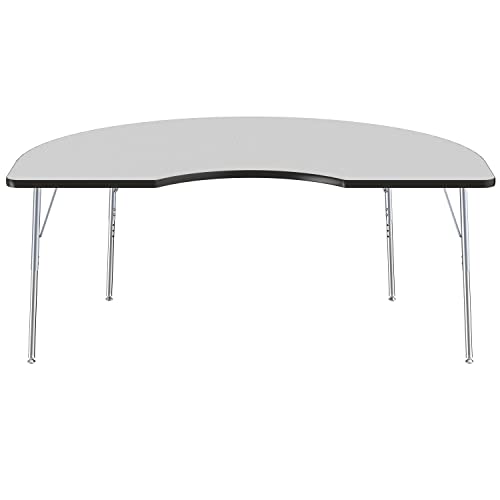 Image of Factory Direct Partners 10093-149 Kidney Activity School and Office Table (48 inch x 72 inch), Silver Standard Legs with Swivel Glides, Adjustable Height 19-30 inch - Gray Top and Black Edge
