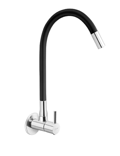 KAMAL Sink Cock FLT, with Onyx Black 360 Degree Fully Flexible Silicon Spout (Cold Water - Wall Mounted)