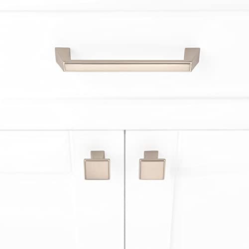 Berossa Brushed Nickel Stepped Square Cabinet Knobs, Kitchen Pull Handles, Pack Of 10 | Size 1.2 X 1.2 Inch, Solid Furniture Hardware For Cupboard Door Bedroom Dresser Drawer Bathroom Vanity 2208 #TOP2