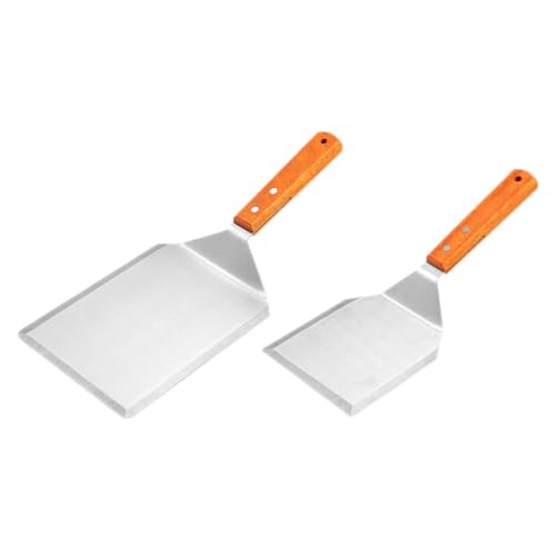 Beaupretty 2個 ステンレス製木製ハンドル調理スパチュラ点 多機能キッチン用炒め返し 大小でピザ ステーキ パンケーキ バーベキュー対応 軽量