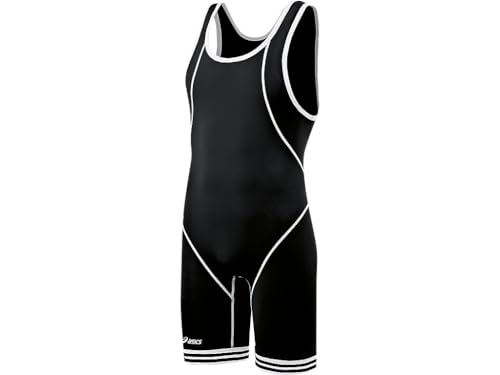 ASICS Men's Snap Down Wrestling Singlet, Black/White, X-Large