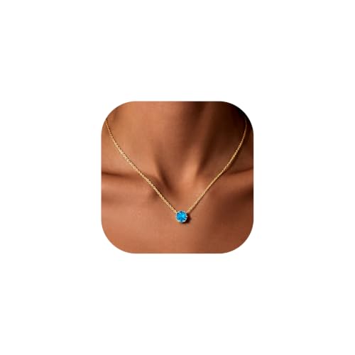 Blue Necklace for Women, December Birthstone Necklace, Gold Topaz Pendant