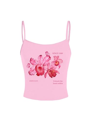 SweatyRocks Girl's Floral Print Cami Top Spaghetti Strap Crop Tops Slim Fit Summer Camisole3