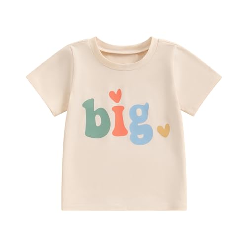 Brother Sister Matching Outfits Big Middle Little Sibling Shirt Baby Summer Romper Pregnancy Announcement Shirts (Beige-Big, 7-8 Years)