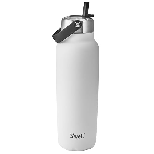 S'well Recycled Stainless Steel Explorer con Tapa de Pajilla Abatible, 40 Onzas, Moonstone, Contenedor Aislado al Vacío de Triple Capa Mantiene Bebidas Frías por 54 Horas y Calientes por 12, Libre de BPA