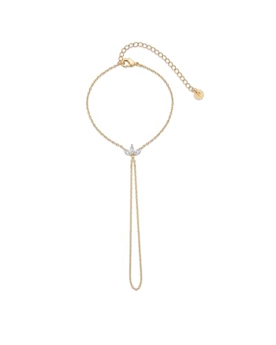 Image of PAVOI 14K Gold Plated Hand Chains for Women - Adjustable Hand Chain Bracelet and Ring - Trendy Gold Handchain Bracelet Stack Summer Jewelry - Beads, Pearl, and Cubic Zirconia Body Jewelry