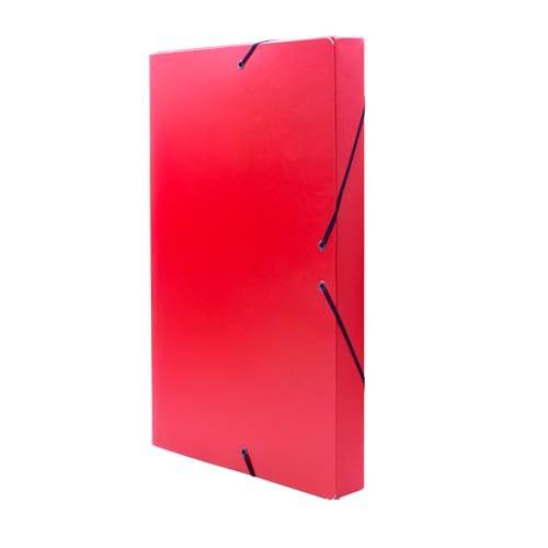 Raylu Paper – Carpeta de Proyectos Mate de tamaño A4 con lomo de 3 cm, carpeta de cartón resistente y cierre con gomas para proyectos escolares u oficina, Archivador tamaño 34 x 24 cm (Rojo)