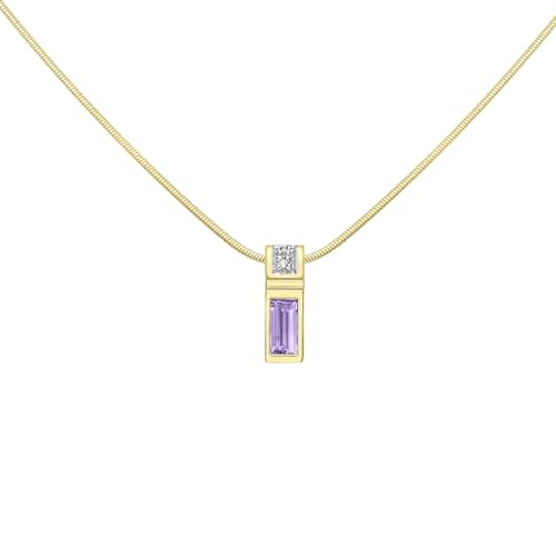 CARISSIMA Women's 9ct Yellow Gold Rectangle Diamond and Amethyst Pendant on Snake Chain of 41cm/16