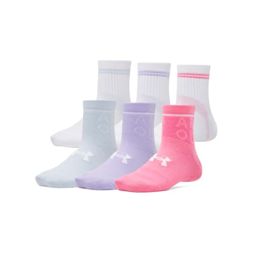 Under Armour Unisex Youth Essential Quarter Socks 6 Pack, (672) Super Pink/Transparent/White, Medium