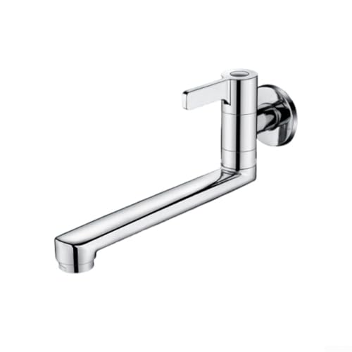 Grifo de fregadero de cocina fría montado en la pared, grifo giratorio extendido de agua fría de una sola manija, para uso en interiores y exteriores (20 cm)
