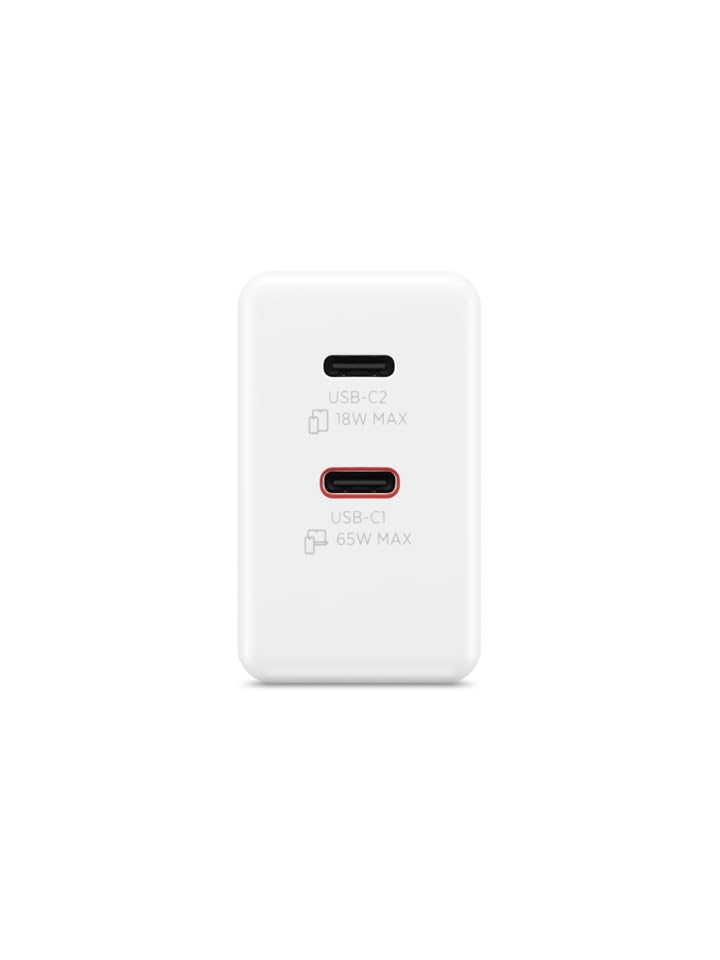 Image of Lenovo Dual USB-C 65W GaN Charger, 2 USB-C Ports, for Laptops /Tablets & Phones & More, Compact Size, Foldable Plug, Includes 1.5m USB C Cable, Model /Type: CC65, White