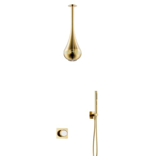 Douche encastrée LED ciel de pluie or brossé avec douchette