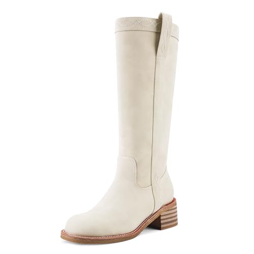Image of UBWDU Women's Knee High Boots Chunky Block Heel Long Boots Square Toe Low Heel Boots for Women