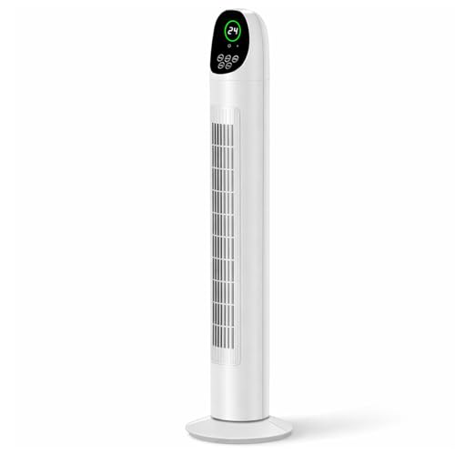 HI-FINE Tower Fan DC Motor High Velocity 20dB Ultra Quiet Standing Fan 90 Oscillating Bladeless Fan for Indoors Floor Fans with Remote (T2 White)