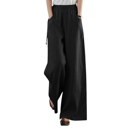 Image of KOTTY Women's Crumble Fabric High Waist Solid Color Drawstring Wide Leg Trousers Loose with Pockets