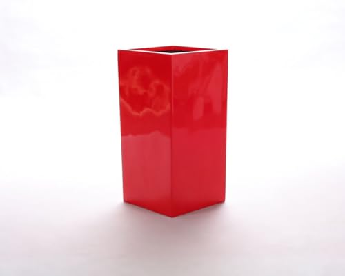 Elegant Einrichten Pflanzkübel Fiberglas säule 38x38x70cm Hochglanz rot