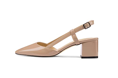 Women's Chunky Patent Leather Low Heel 1.5 Inch Ankle Strap Slingback Pointed Toe Pumps Business Work Dress Shoes2