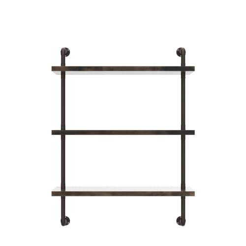 Image of Industrial Pipe Shelf Wall Mounted, Rustic Wood Floating Shelves, 3 Tier Wall Display Bookshelf, Storage Rack Sundries Holder for Kitchen Office Bathroom Organization and Home Decor (24inch x 2)