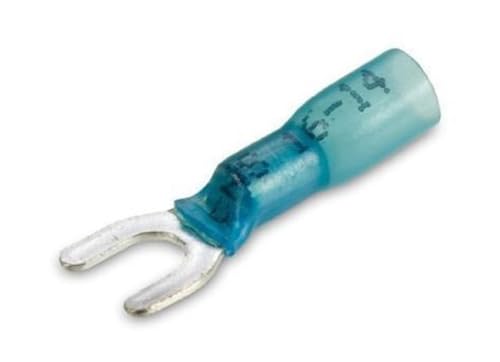 16-14 Gauge Heat Shrink & Crimp Blue Spade Fork Terminal #8 Stud - Made in USA - 14-16 awg (25)