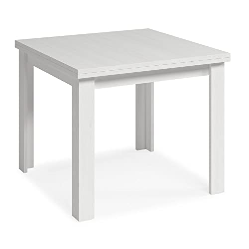 Mobelcenter, Mesa Comedor Cuadrada Extensible Blanco Polar, Mesa Salón o Cocina, Color Blanco Polar, Medidas: Ancho: 90 cm x Fondo: 90 cm x Alto: 76 cm, Ancho Mesa Extendida: 180 cm (1387)