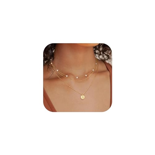 Turandoss Layered Pearl Necklaces for Women - Initial Necklaces, Dainty Gold Necklace, Initial Letter A-Z Pendant, Women's Gold Jewelry Gifts