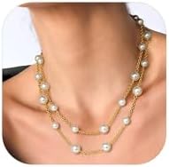 18K Gold Plated Chunky Double Layered Pearl Choker Necklace for Women Hypoallergenic