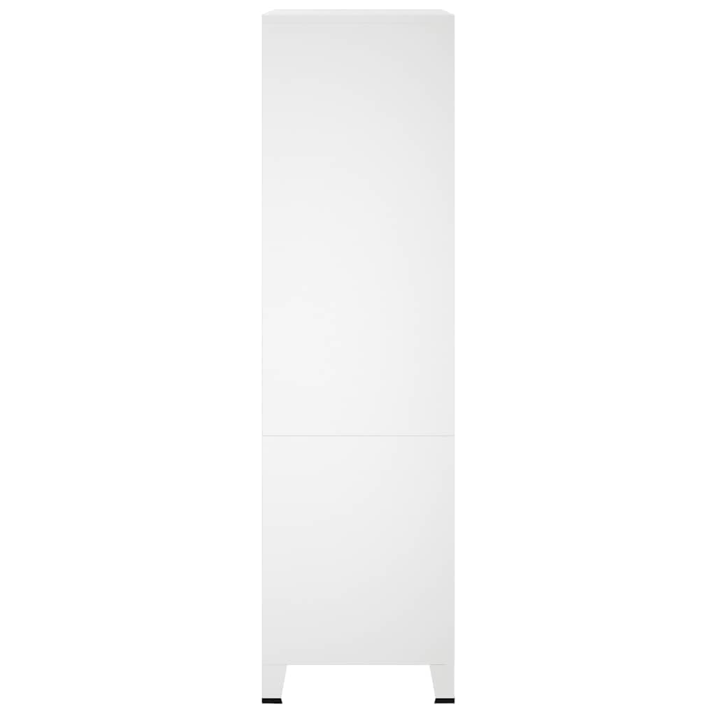 Armario industrial blanco 90 x 50 x 180 cm de metal con 2 estantes, barra para colgar, rejillas de ventilación, soporte para placa de nombre, soporta hasta 85 kg, ideal para dormitorio