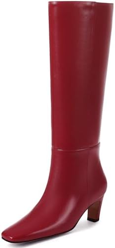 Kitten Heel Knee High Boots Women Square Toe Long Tall Boots Faux Leather Low Heel Boot Fashion Wide Calf Dress/Casual Elastic Boots with Side Zipper